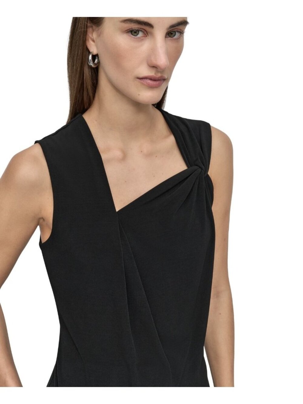 DKNY Asymmetric Strap drape Sleeveless polyester Top Black Petite Size PXL $59 - Picture 4 of 6